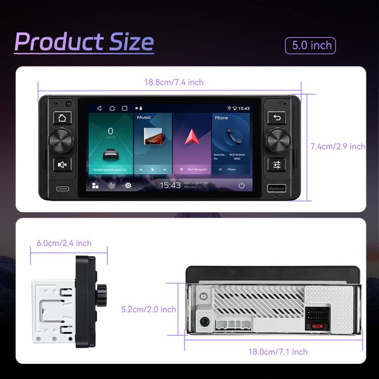 Console centrale auto 5 pollici Android 15 con CarPlay wireless