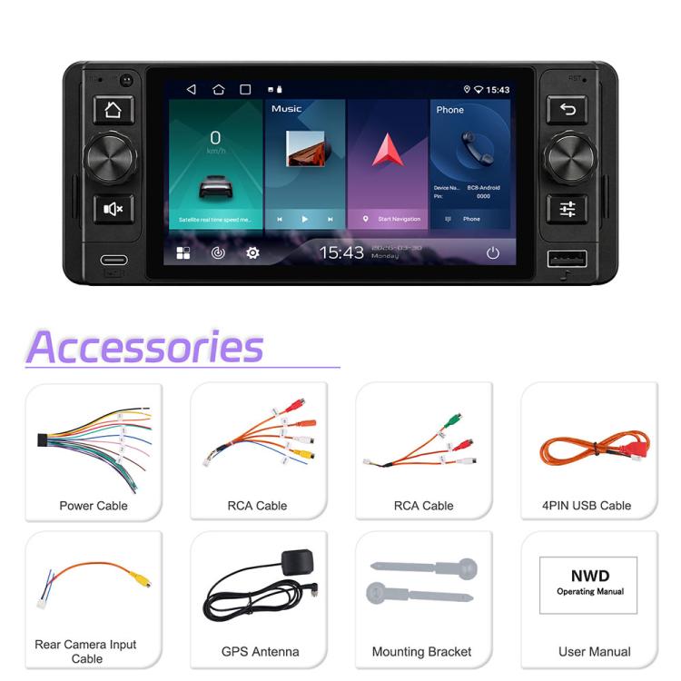 Console centrale auto 5 pollici Android 15 con CarPlay wireless