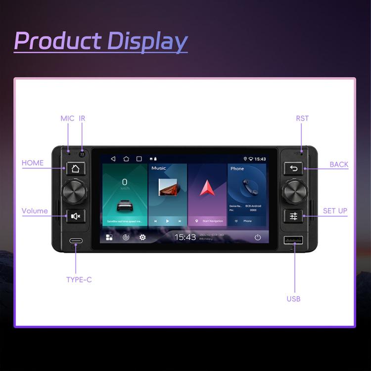Console centrale auto 5 pollici Android 15 con CarPlay wireless
