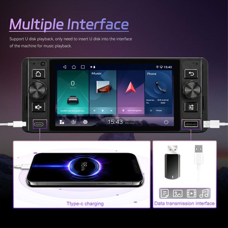Console centrale auto 5 pollici Android 15 con CarPlay wireless