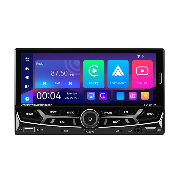 Lettore MP5 wireless auto 6,9" con CarPlay e doppio snodo