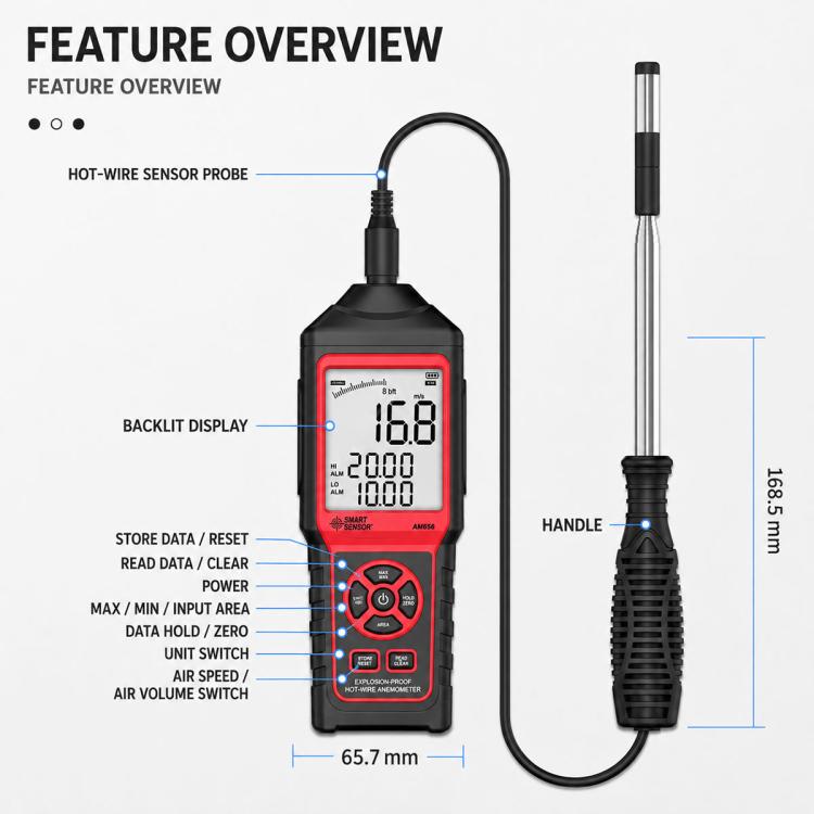 Anemometro termico portatile SMART SENSOR AM866 con sonda telescopica - immagine 12