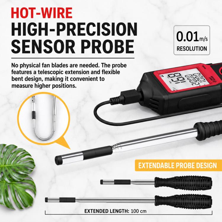 Anemometro termico portatile SMART SENSOR AM866 con sonda telescopica - immagine 5