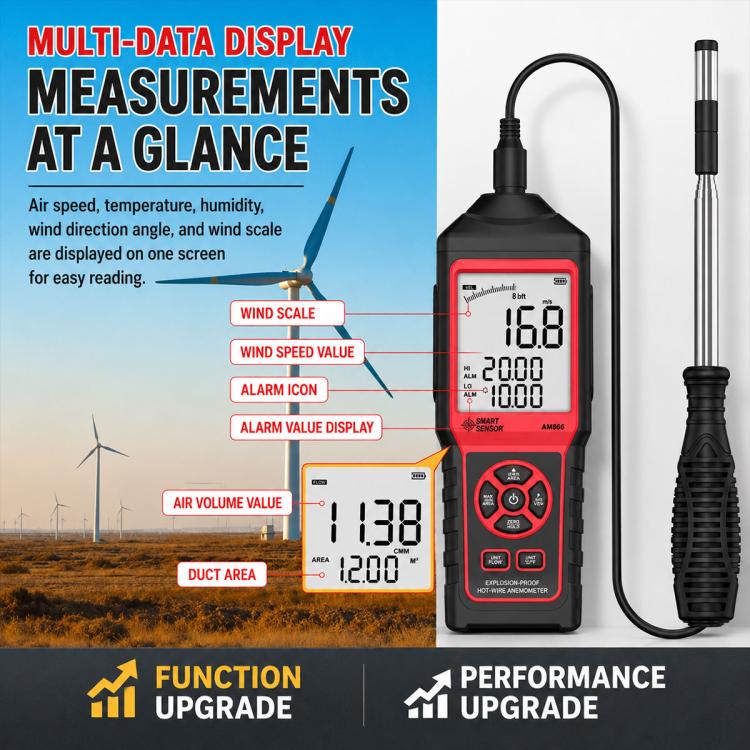 Anemometro termico portatile SMART SENSOR AM866 con sonda telescopica - immagine 7