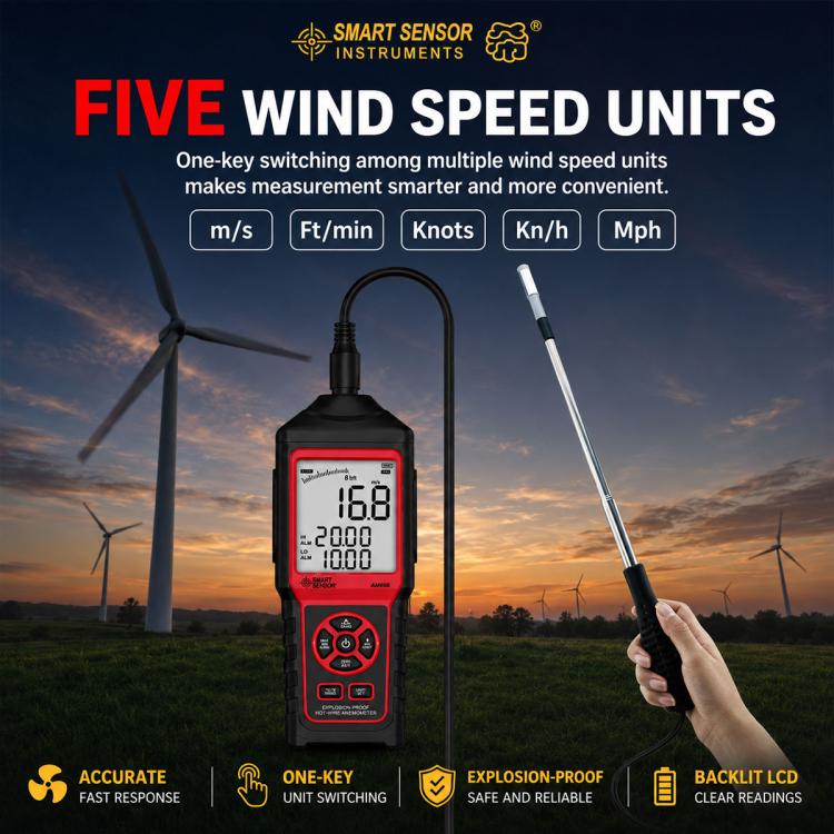 Anemometro termico portatile SMART SENSOR AM866 con sonda telescopica - immagine 8