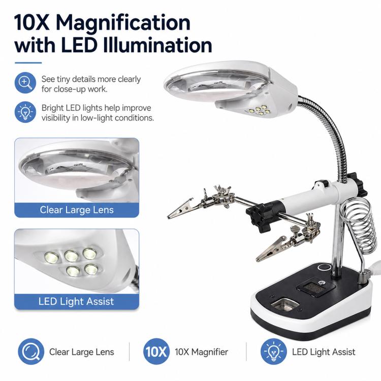 Saldatore da tavolo con lente d’ingrandimento e luce LED - immagine 5