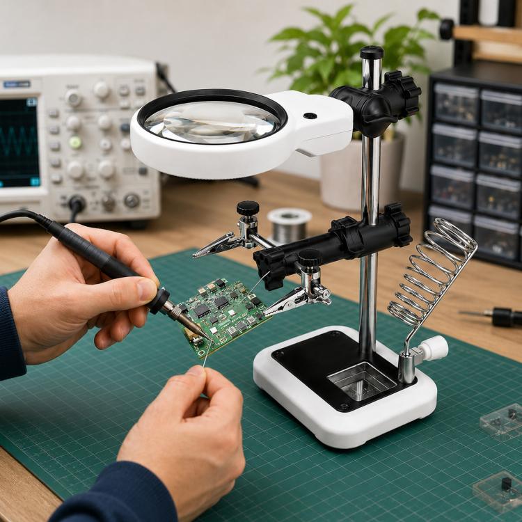 Lente d’ingrandimento da tavolo LED con doppia lente e clip USB