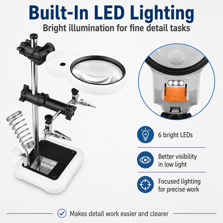 Lente d’ingrandimento da tavolo LED con doppia lente e clip USB - immagine 5