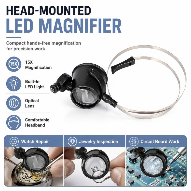 Lente d’ingrandimento 15x con LED regolabile da testa - immagine 3