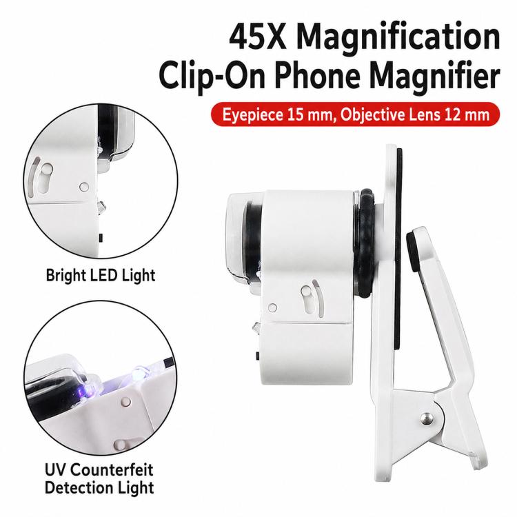 Lente d’ingrandimento portatile 45x con LED e luce UV - immagine 2