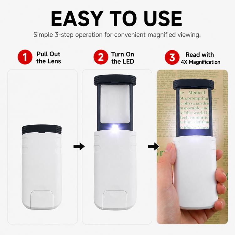 Lente d’ingrandimento pieghevole 4x con luce LED - immagine 6