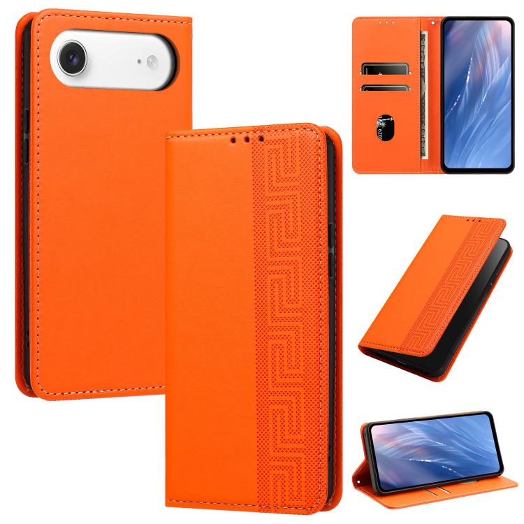 Custodia in ecopelle con motivo a meandro e protezione RFID per iPhone Air