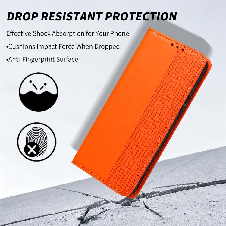 Custodia in ecopelle con motivo a meandro e protezione RFID per iPhone Air