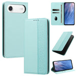 Custodia in ecopelle con motivo a meandro e protezione RFID per iPhone Air