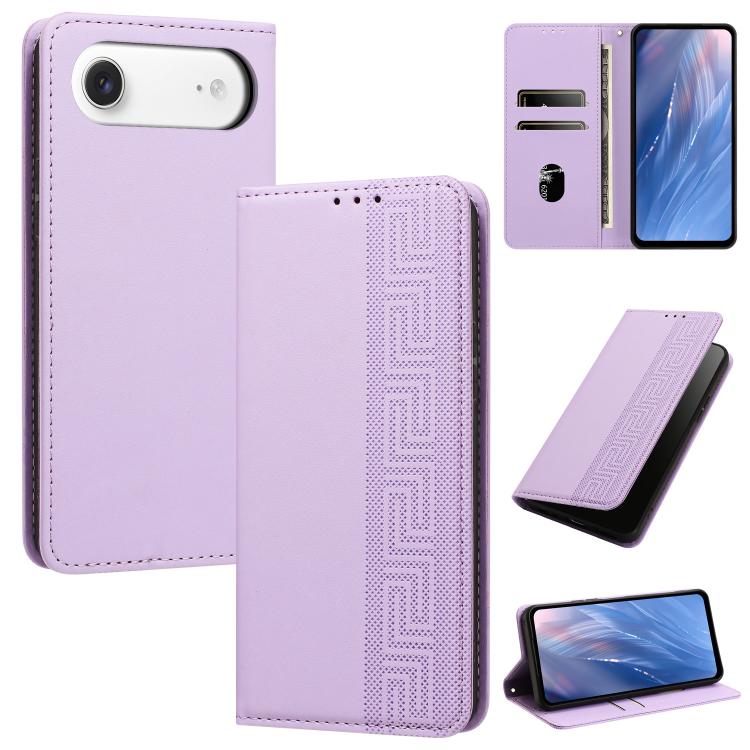 Custodia in ecopelle con motivo a meandro e protezione RFID per iPhone Air