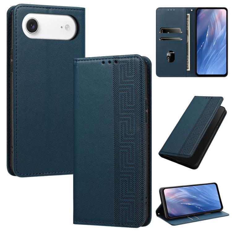 Custodia in ecopelle con motivo a meandro e protezione RFID per iPhone Air