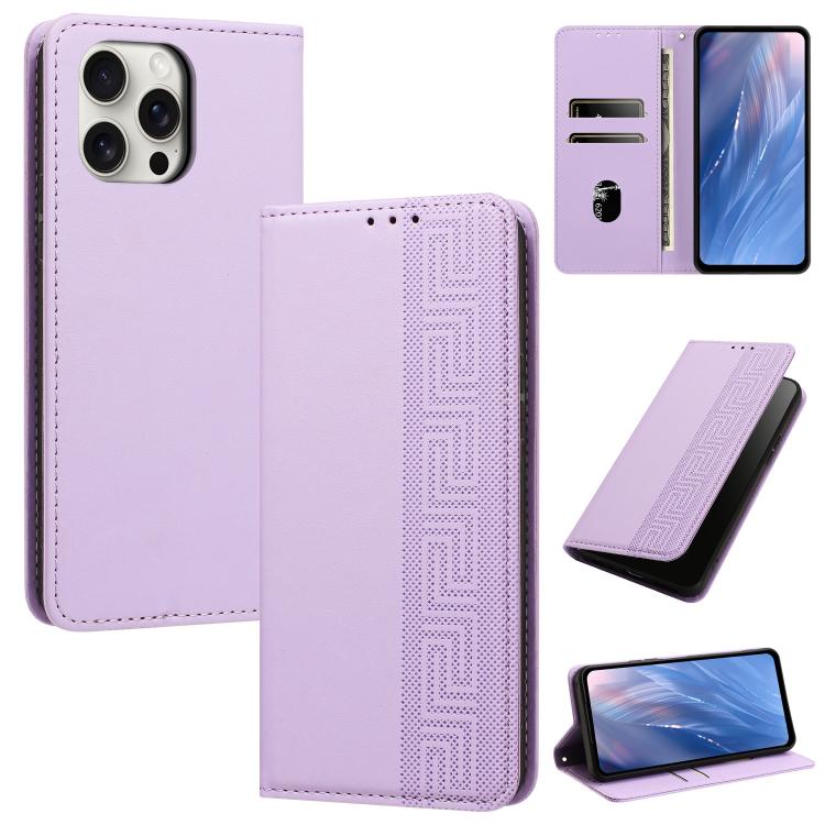 Custodia in ecopelle con motivo a meandro e protezione RFID per iPhone Air