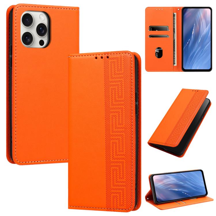 Custodia in ecopelle con motivo a meandro e protezione RFID per iPhone Air