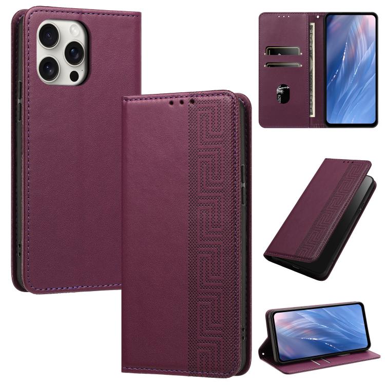 Custodia in ecopelle con motivo a meandro e protezione RFID per iPhone Air