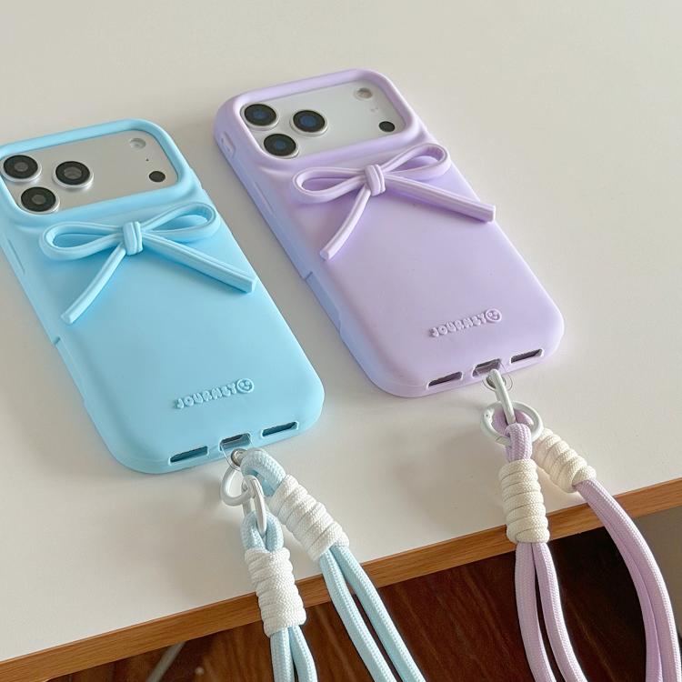 Custodia ibrida in TPU e PC con design bombato e cordino per iPhone 16 Pro Max