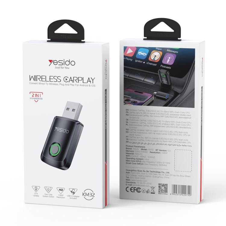 Yesido KM32 adattatore wireless CarPlay e Android Auto