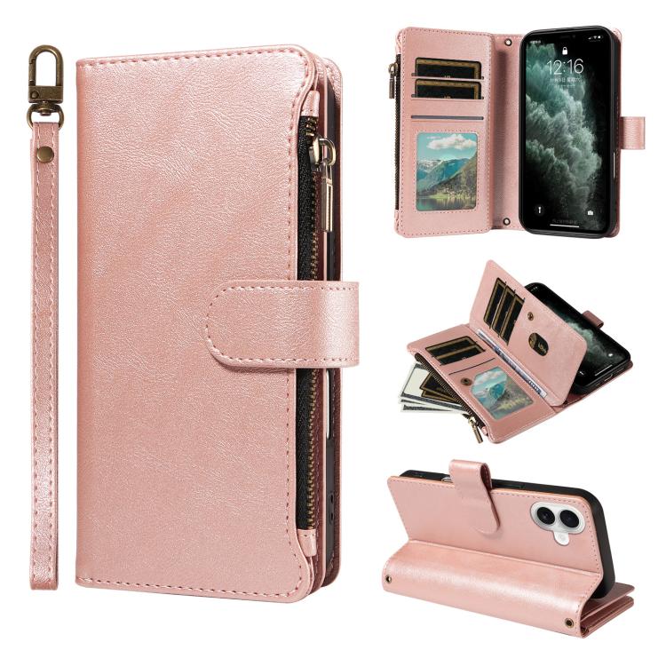 Custodia similpelle con 9 scomparti per carte per iPhone 16e-18 Pro Max