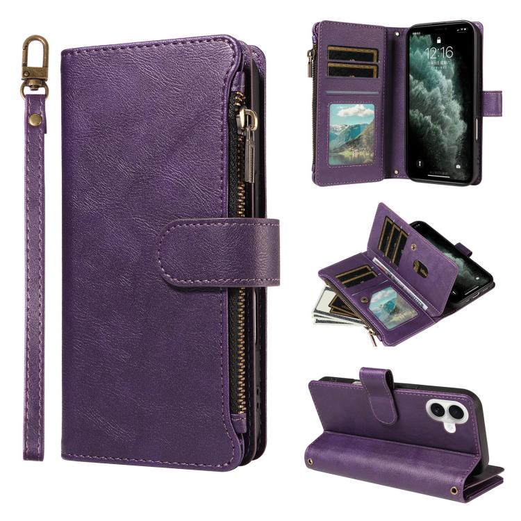 Custodia similpelle con 9 scomparti per carte per iPhone 16e-18 Pro Max