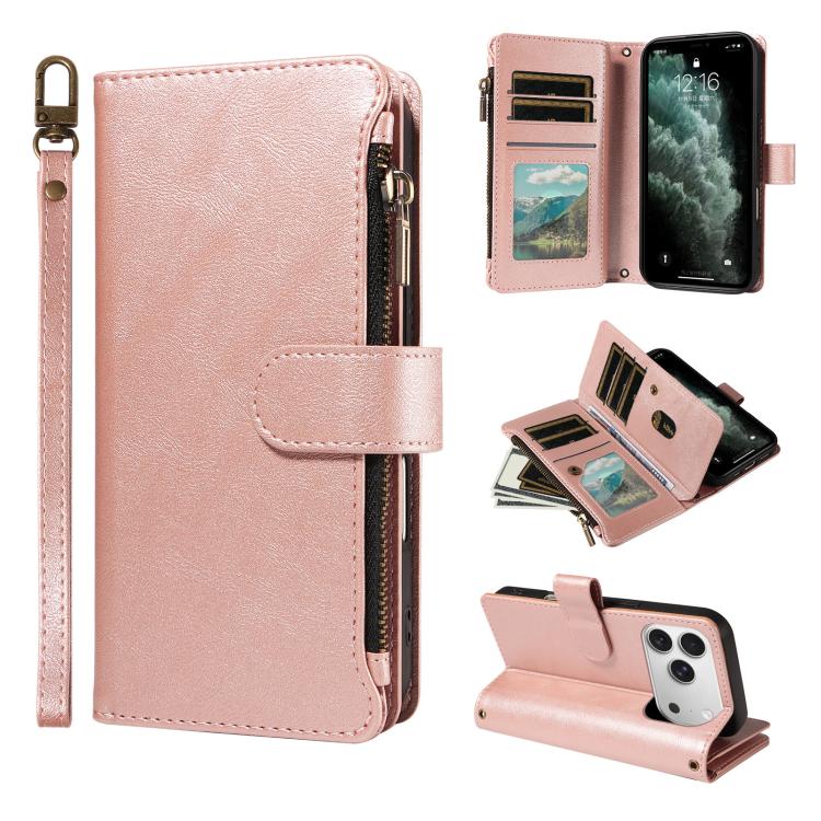 Custodia similpelle con 9 scomparti per carte per iPhone 16e-18 Pro Max