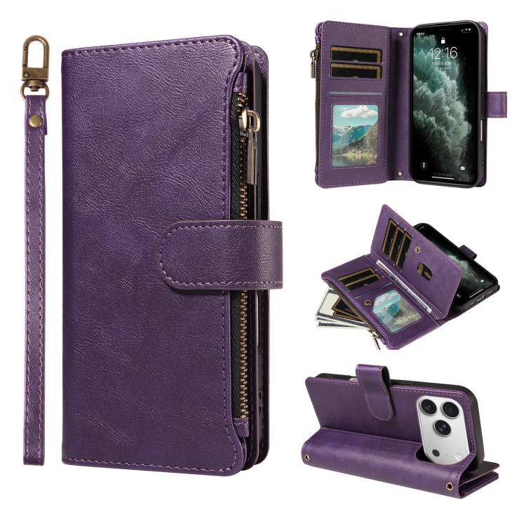 Custodia similpelle con 9 scomparti per carte per iPhone 16e-18 Pro Max