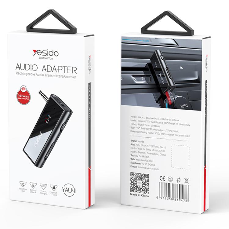 Adattatore wireless Yesido YAU41 2 in 1, adattatore audio AUX da 3,5 mm, trasmettitore e ricevitore Bluetooth 5.1 per auto.