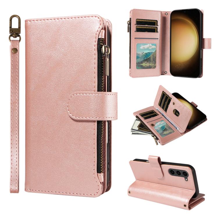 Custodia per telefono vegana in similpelle di vitello con 9 scomparti per carte, chiusura a cerniera e cinturino da polso., For Galaxy S23+ 5G, For Galaxy S23 5G