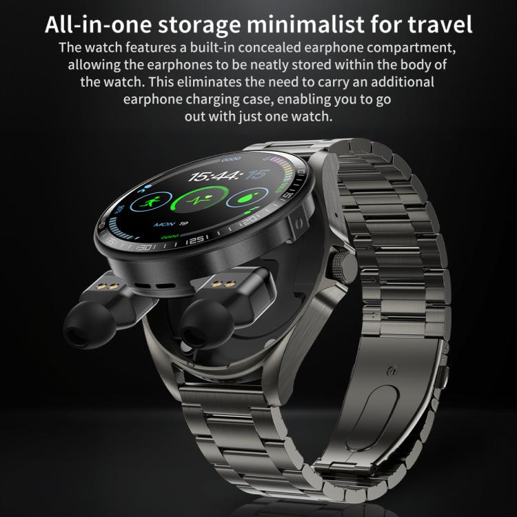 Smartwatch F36 con schermo HD da 1,46 pollici, auricolari wireless 2 in 1 e supporto per la connessione a due dispositivi.