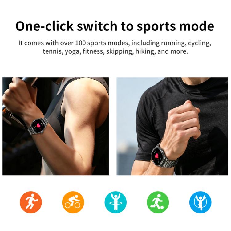 Smartwatch F36 con schermo HD da 1,46 pollici, auricolari wireless 2 in 1 e supporto per la connessione a due dispositivi.