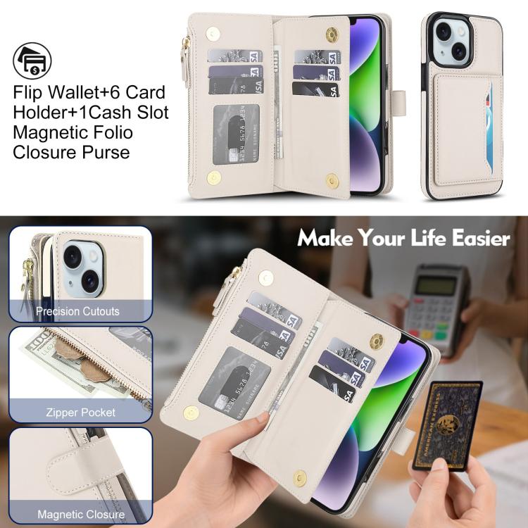 Portafoglio 2 in 1 con custodia magnetica e cerniera rimovibile per iPhone 14 e
