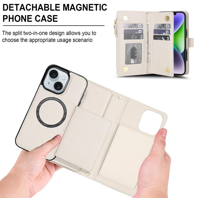 Portafoglio 2 in 1 con custodia magnetica e cerniera rimovibile per iPhone 14 e
