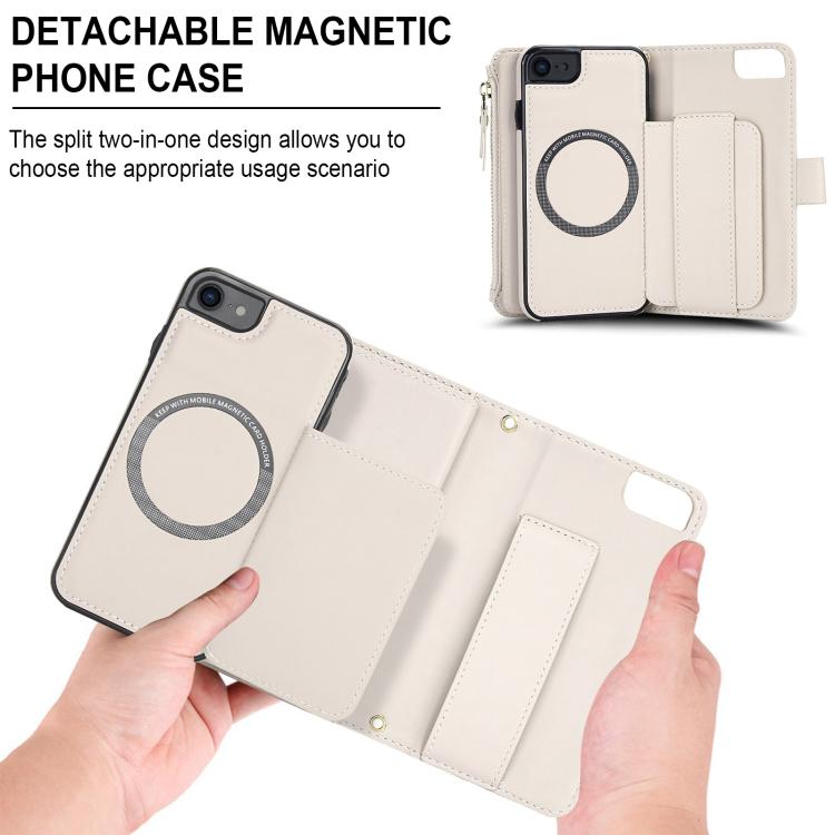 Portafoglio 2 in 1 con cerniera rimovibile e custodia magnetica per iPhone SE