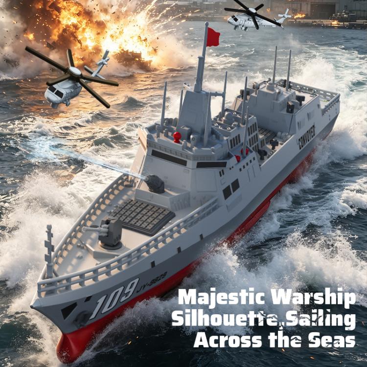 Il modello JJR/C S28 2.4GHz RC Destroyer supporta la funzione di spruzzo d'acqua.