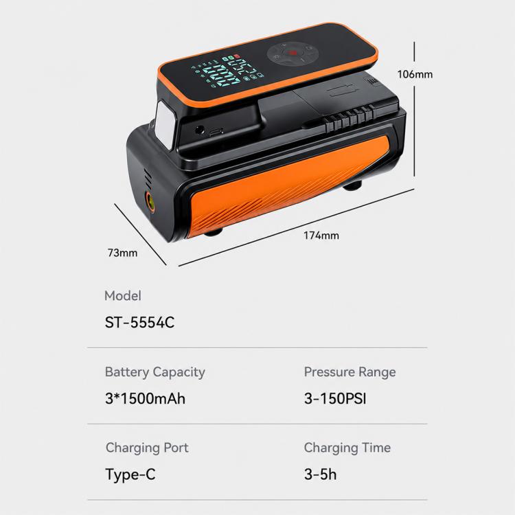 SUITU ST-5554C Pompa per pneumatici elettrica wireless a doppio schermo per auto, ST-5554C