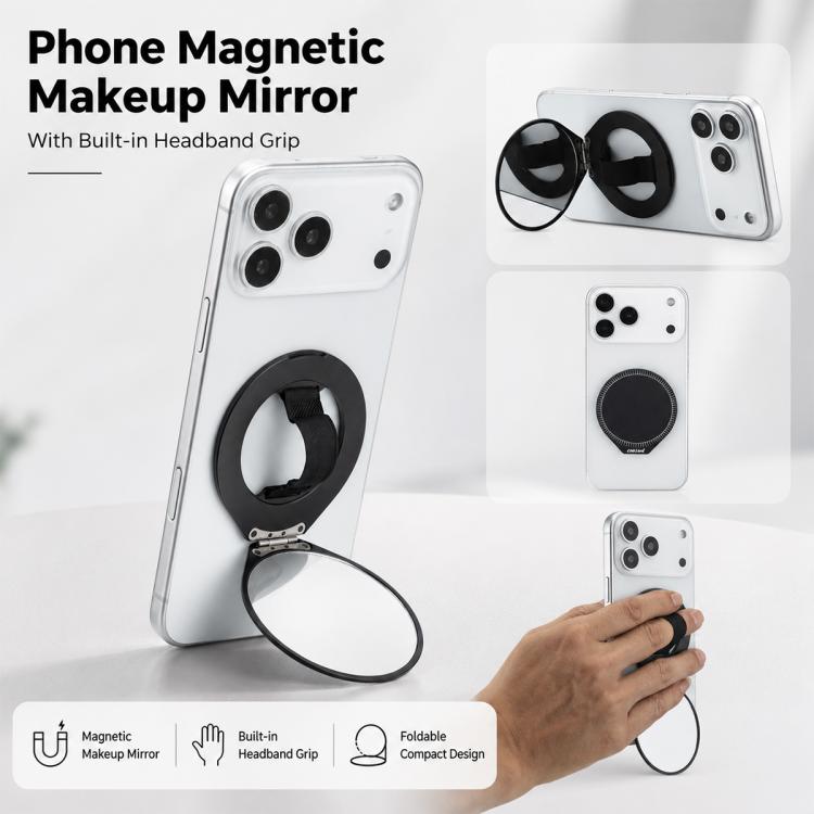 Supporto magnetico pieghevole per telefono con anello e specchietto