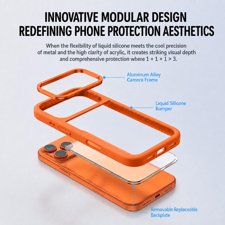 Custodia con cornice in silicone liquido e pannello posteriore in acrilico