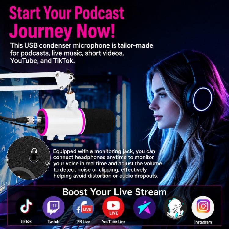 Microfono a condensatore USB-C XTUGA GV6 RGB per gaming - immagine 11