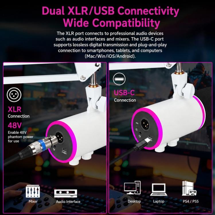 Microfono a condensatore USB-C XTUGA GV6 RGB per gaming - immagine 12