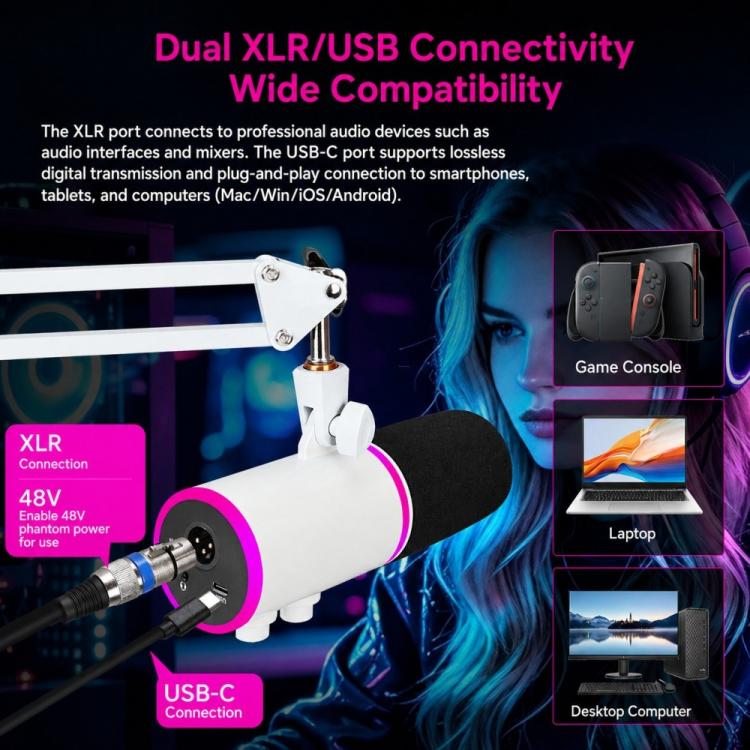 Microfono a condensatore USB-C XTUGA GV6 RGB per gaming - immagine 4