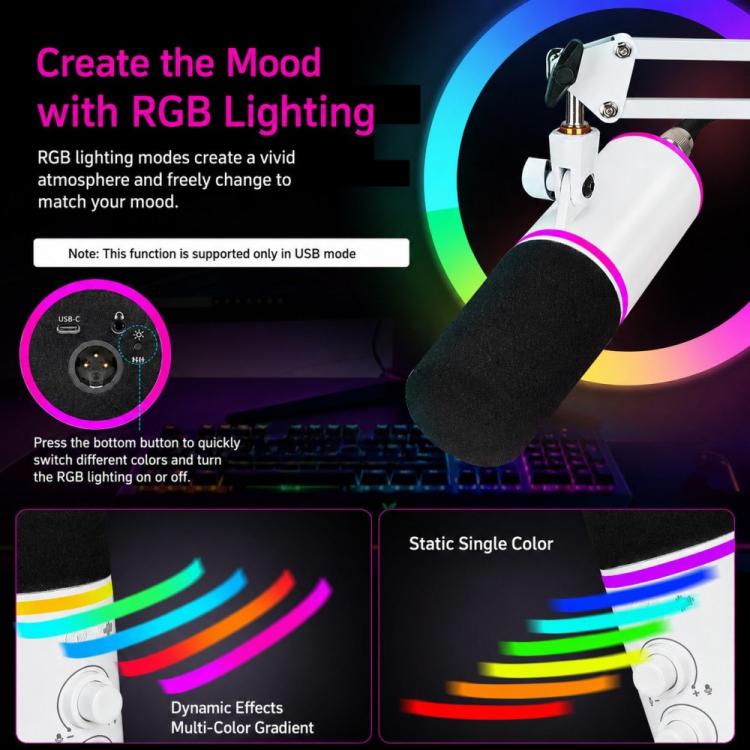 Microfono a condensatore USB-C XTUGA GV6 RGB per gaming - immagine 7