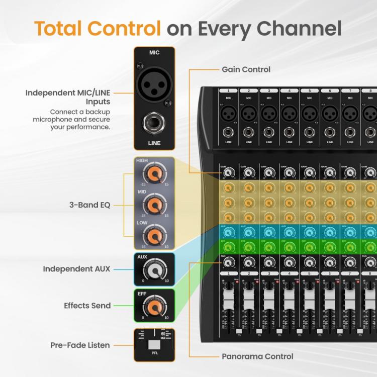 Mixer analogico XTUGA GP80 a 8 canali con Bluetooth e USB - immagine 5