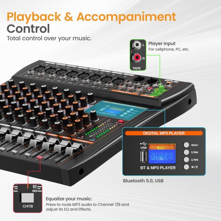Mixer analogico XTUGA GP80 a 8 canali con Bluetooth e USB - immagine 8
