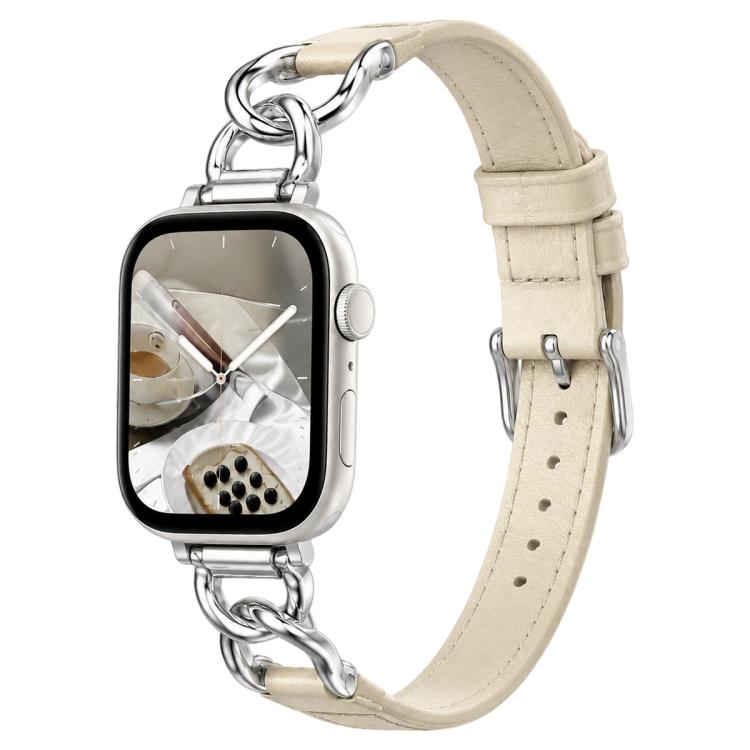 Cinturino per orologio xDfind in pelle vegana con catena in metallo, For Apple Watch 46mm / 49mm / 45mm / 44mm, For Apple Watch 42mm / 41mm / 40mm / 38mm