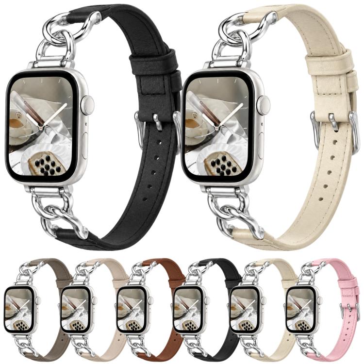 Cinturino per orologio xDfind in pelle vegana con catena in metallo, For Apple Watch 46mm / 49mm / 45mm / 44mm, For Apple Watch 42mm / 41mm / 40mm / 38mm