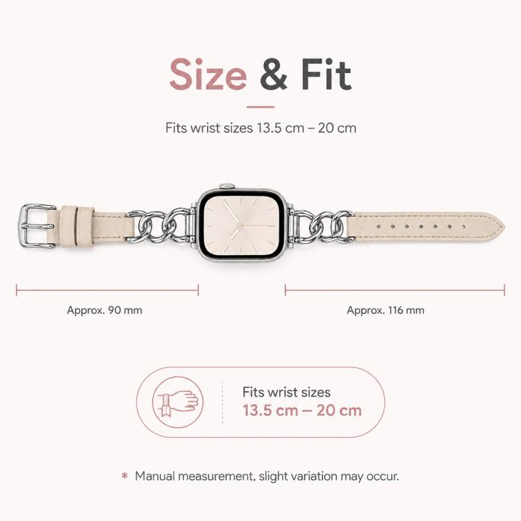 Cinturino per orologio xDfind in pelle vegana con catena in metallo, For Apple Watch 46mm / 49mm / 45mm / 44mm, For Apple Watch 42mm / 41mm / 40mm / 38mm