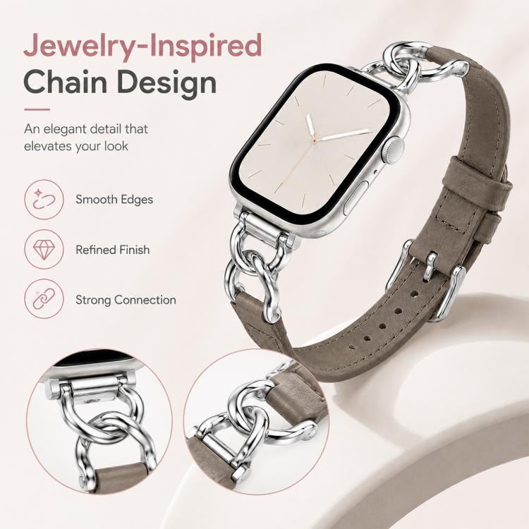 Cinturino per orologio xDfind in pelle vegana con catena in metallo, For Apple Watch 46mm / 49mm / 45mm / 44mm, For Apple Watch 42mm / 41mm / 40mm / 38mm